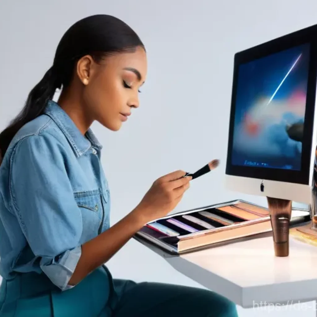 메이크업 관련 장학금과 지원금 정보 - **Aspiring Makeup Artist in Training:** A brightly lit, modern studio setting. A young person, appro...