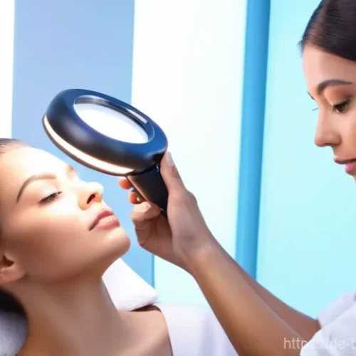 피부 미용 자격증 실무 중심 학습법 - **"A focused cosmetology student performing a detailed skin analysis on a female model. The student,...