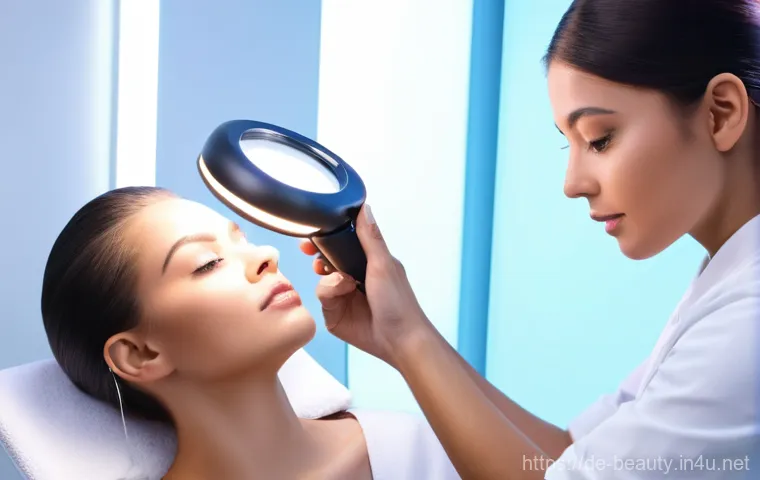 피부 미용 자격증 실무 중심 학습법 - **"A focused cosmetology student performing a detailed skin analysis on a female model. The student,...