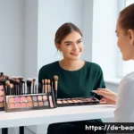 메이크업 아티스트 고객 상담 팁 - A professional makeup consultation scene in a modern, bright studio in Germany, featuring a diverse ...
